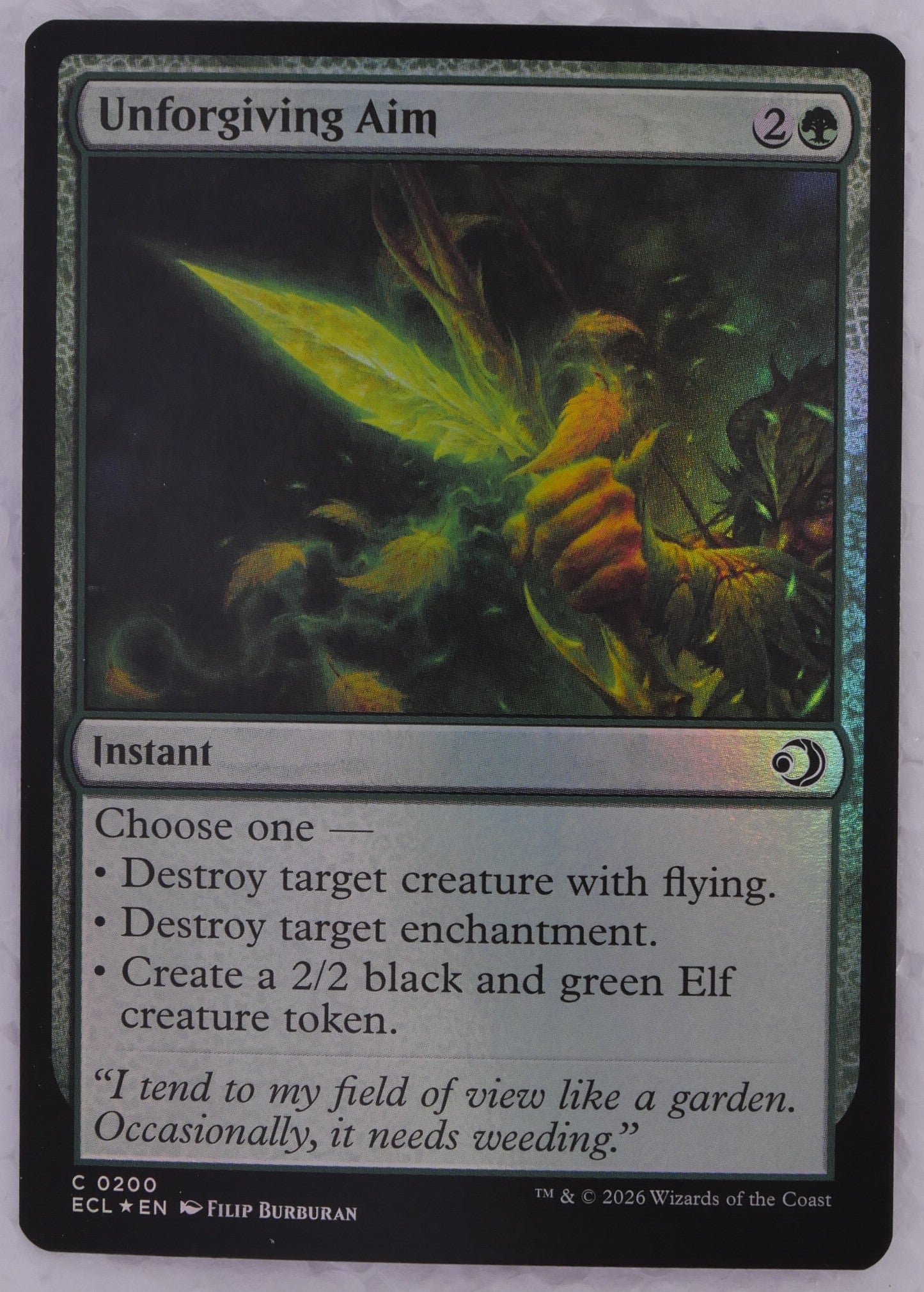 Unforgiving Aim Lowryn: Eclipsed 0200 MTG foil green instant card DM Vault Co