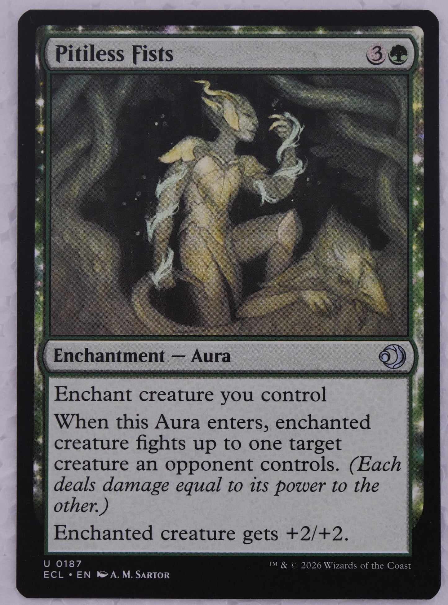 Pitiless Fists Lowryn: Eclipsed 0187 MTG green fight Aura card DM Vault Co