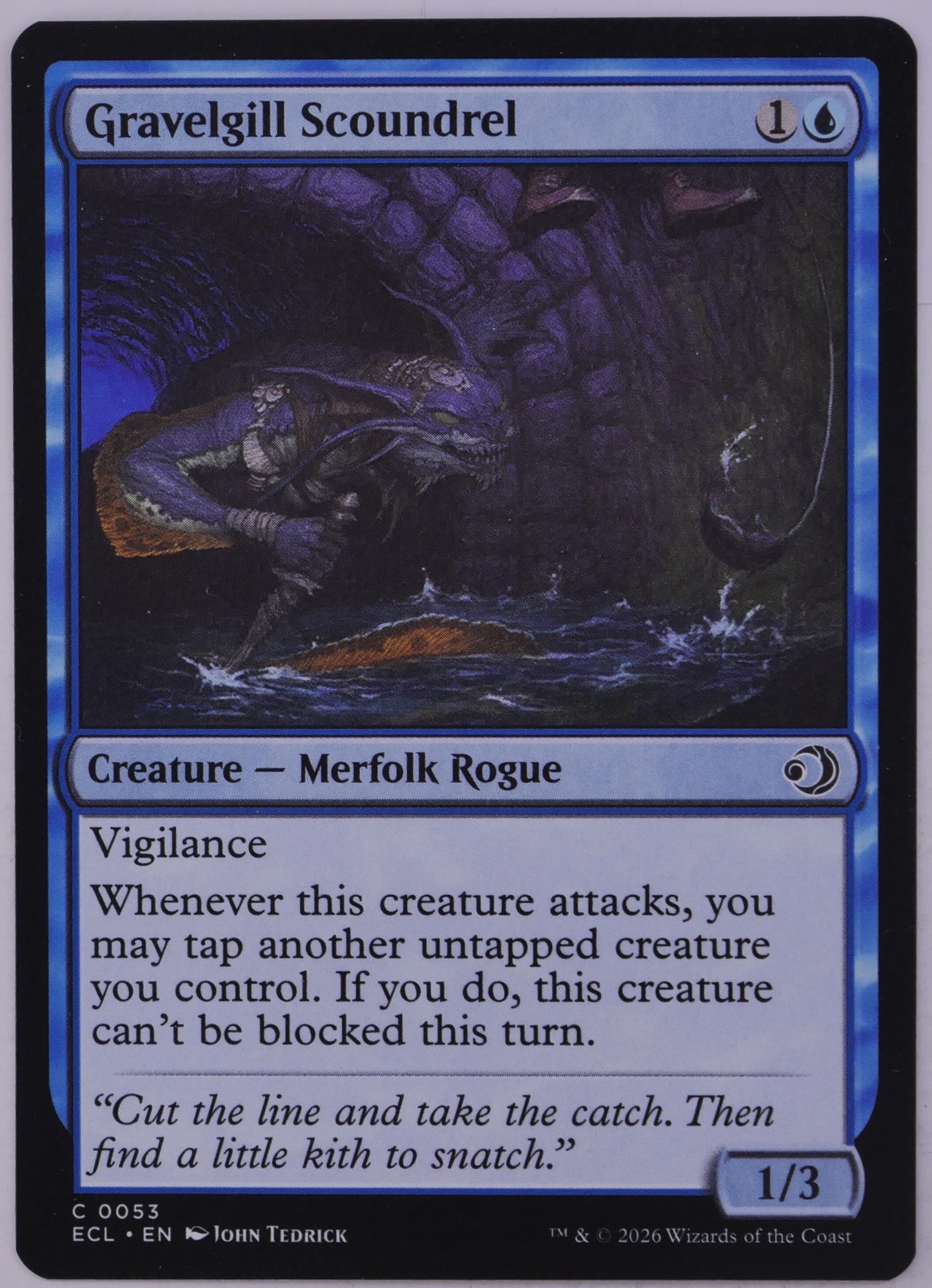 Gravelgill Scoundrel ECL 0053 Magic the Gathering blue Merfolk Rogue creature card.