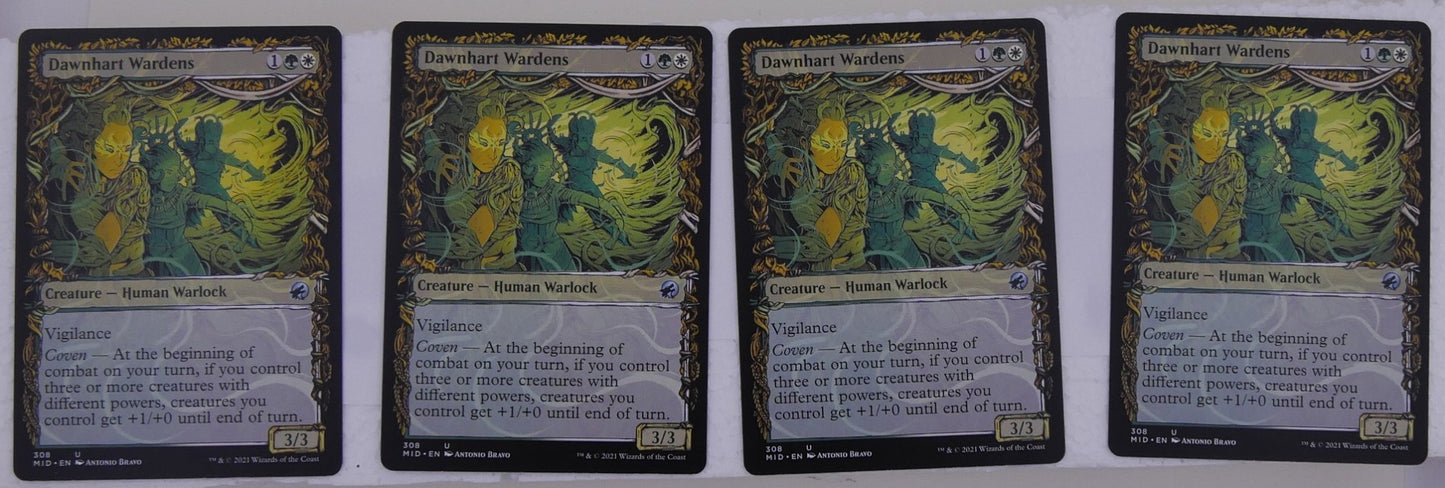 Dawnhart Wardens x4 showcase regular finish from Innistrad Midnight Hunt MID 308 MTG card lot by DM Vault Co