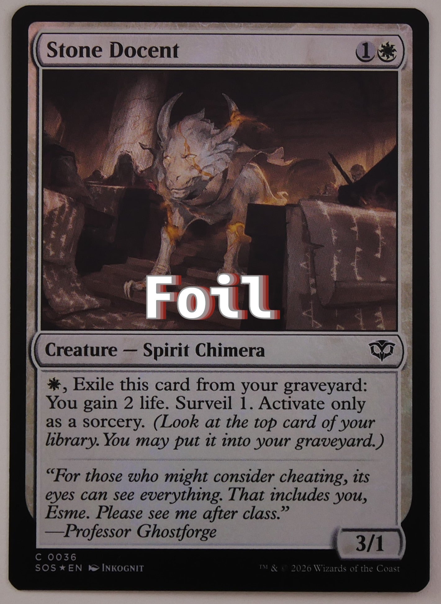Stone Docent Foil MTG SOS 0036 Spirit Chimera surveil ability