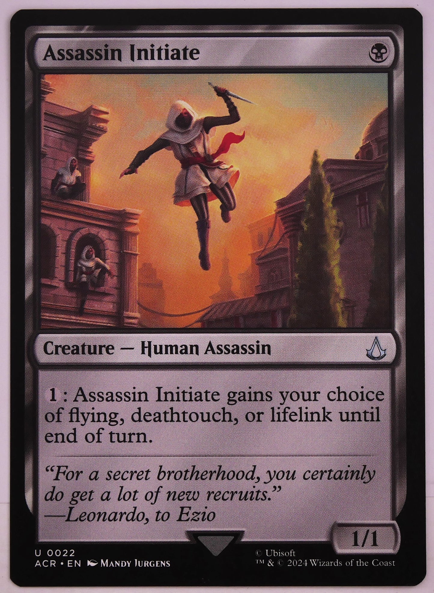 Assassin Initiate ACR 22 MTG Human Assassin creature card from Assassin's Creed Assassin tribal strategy | DM Vault Co