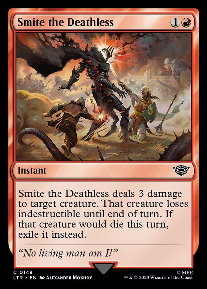 Smite the Deathless LTR 0148 Magic the Gathering red instant removal card from Lord of the Rings Tales of Middle-earth set.