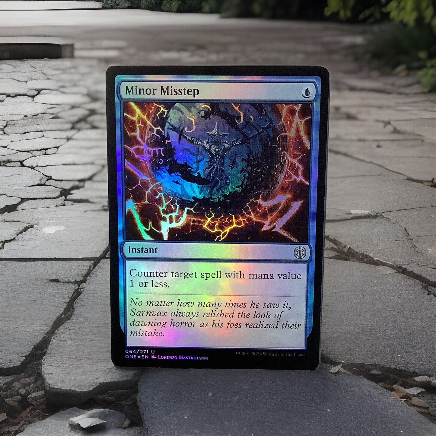 Magic the Gathering Minor Misstep foil instant card from Phyrexia All Will Be One with fractured void artwork