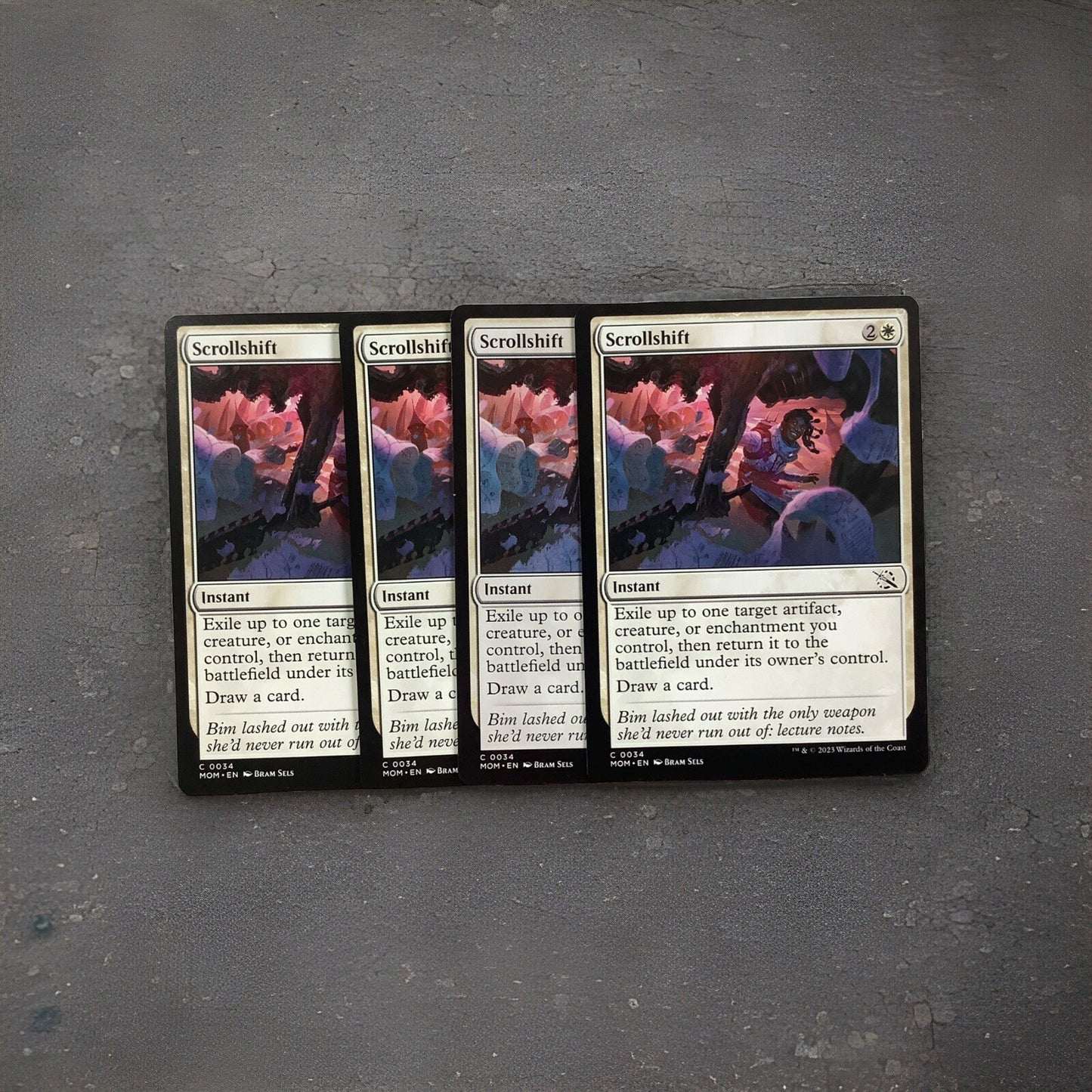 March of the Machine Scrollshift #34 playset featuring instant-speed protection, card draw, and enter-the-battlefield synergies.
