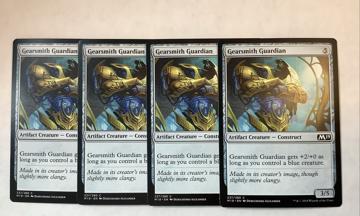 Gearsmith Guardian M19 237 Magic the Gathering artifact construct playset of four cards.