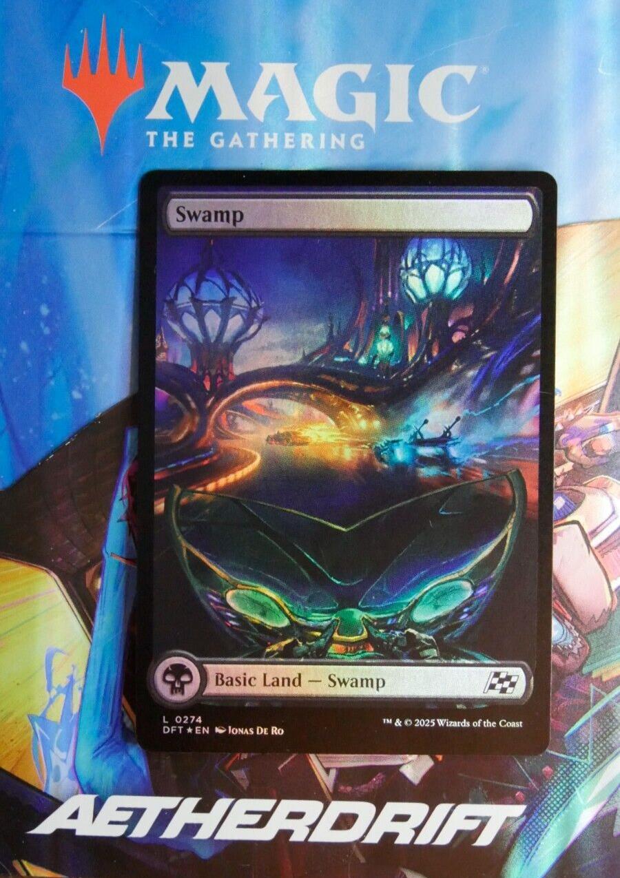 Swamp extended art foil Aetherdrift MTG basic land 0274