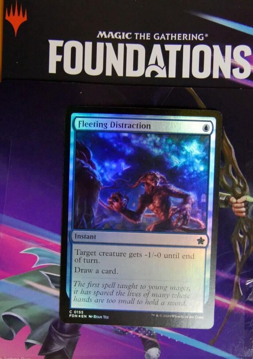 Magic the Gathering Fleeting Distraction foil instant card from Foundations with blue spell artwork