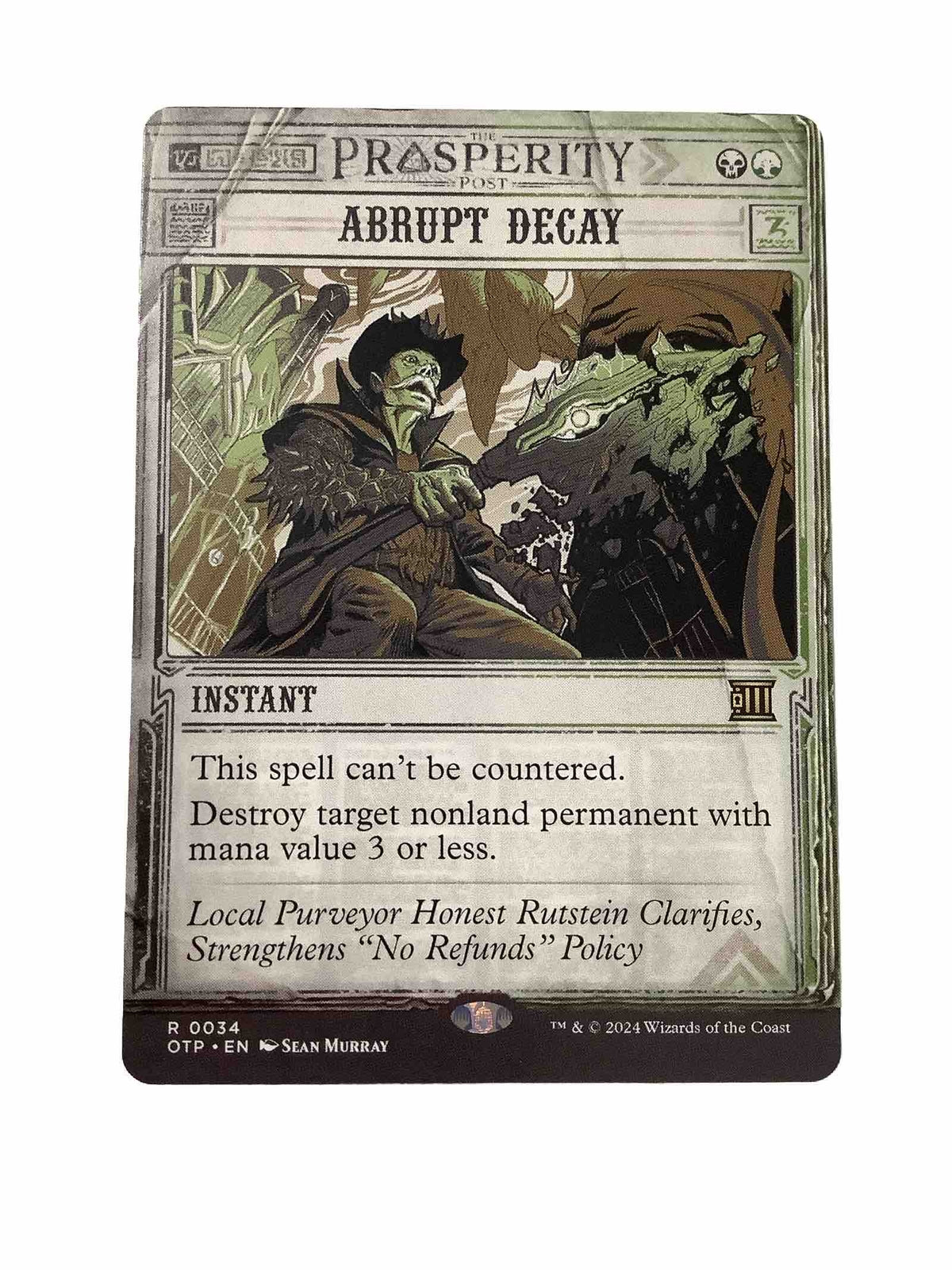Abrupt Decay showcase instant card Prosperity Post frame Outlaws of Thunder Junction 0034