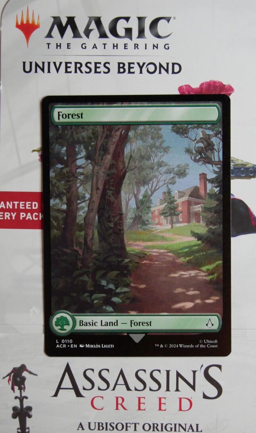 MTG Forest full art basic land card (Assassin’s Creed ACR 110) close-up