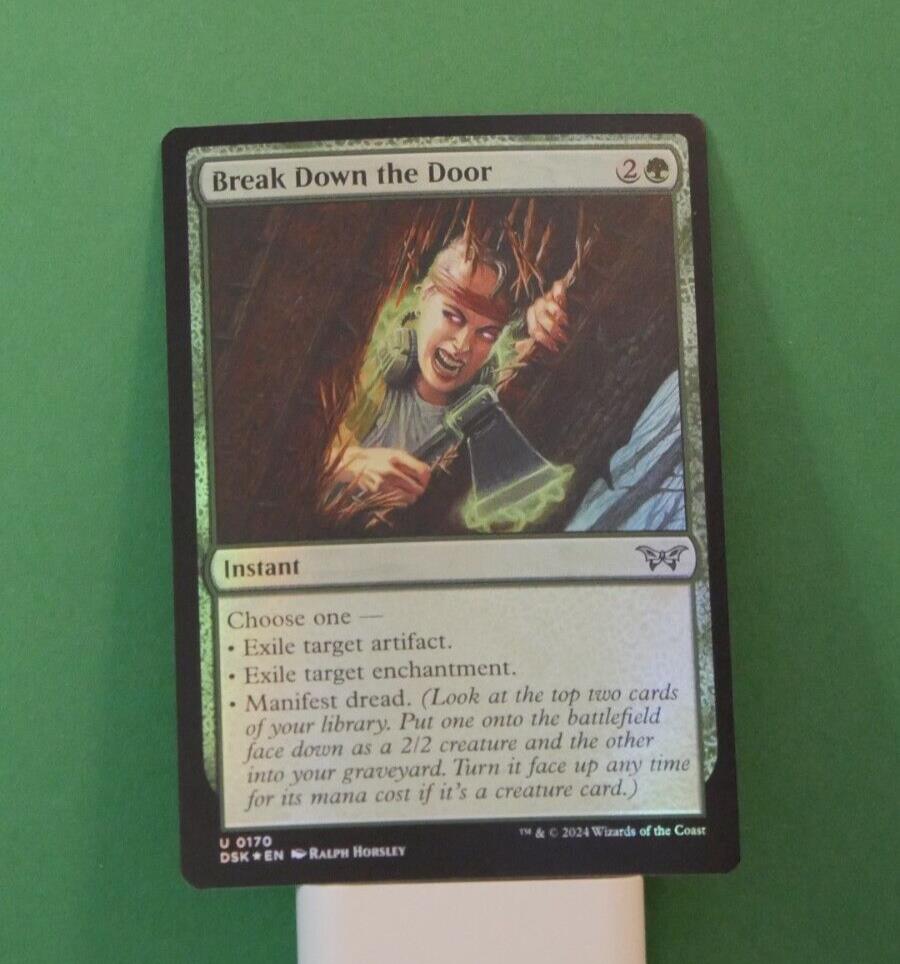 Break Down the Door DSK 170 Foil MTG instant from Duskmourn featuring artifact removal, enchantment removal, and Manifest Dread utility. DM Vault Co.
