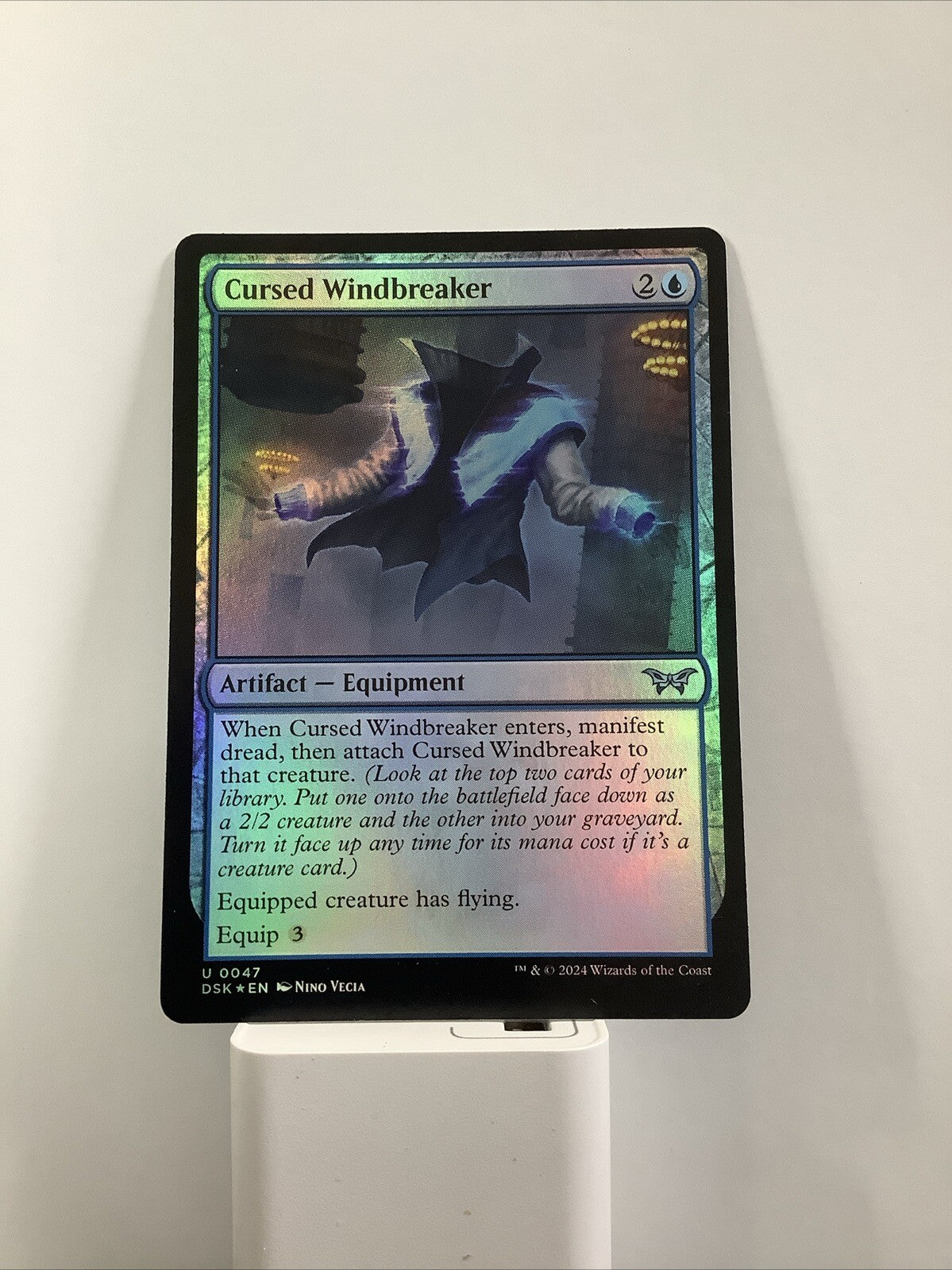 Cursed Windbreaker Foil MTG card from Duskmourn House of Horror DSK 47 by DM Vault Co