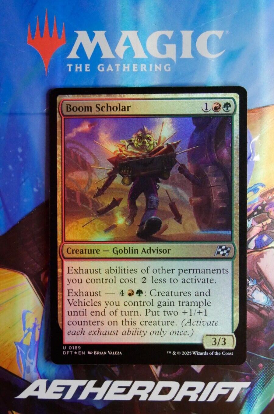 Foil Boom Scholar MTG card (Aetherdrift DFT 189) Goblin Advisor