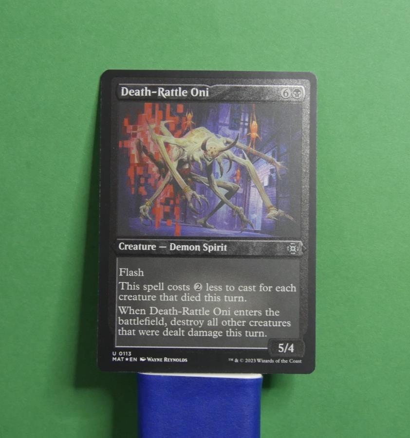 Death-Rattle Oni MAT 0113 etched foil Magic the Gathering Demon Spirit creature card with flash and board wipe ability.