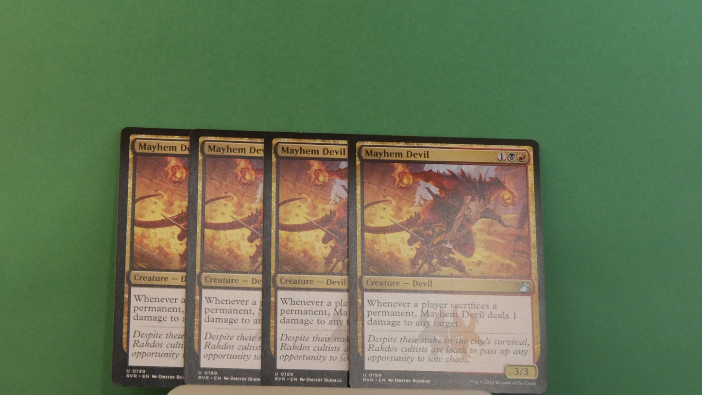 Mayhem Devil Magic the Gathering card from Ravnica Remastered, uncommon 199, lot of four.