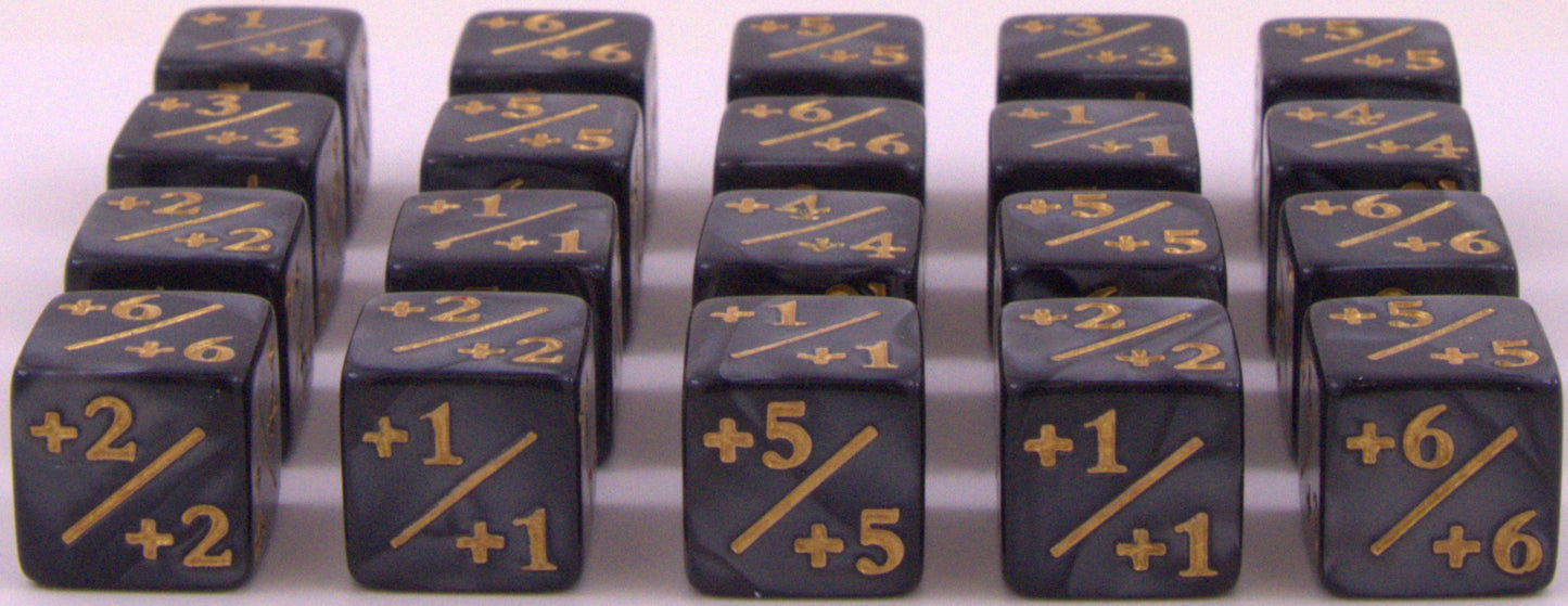 MTG +1/+1 Counter Dice 20pc Black Pearl D6 Commander Token Set