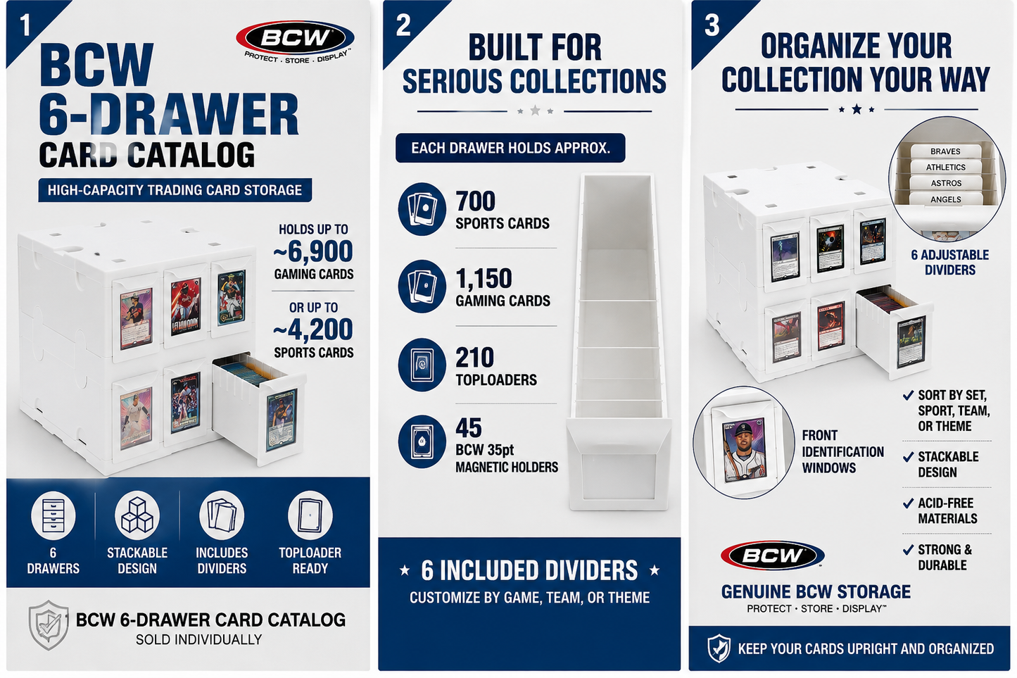 BCW 6 Drawer Card Catalog Trading Card Storage Box TCG Sports Toploaders
