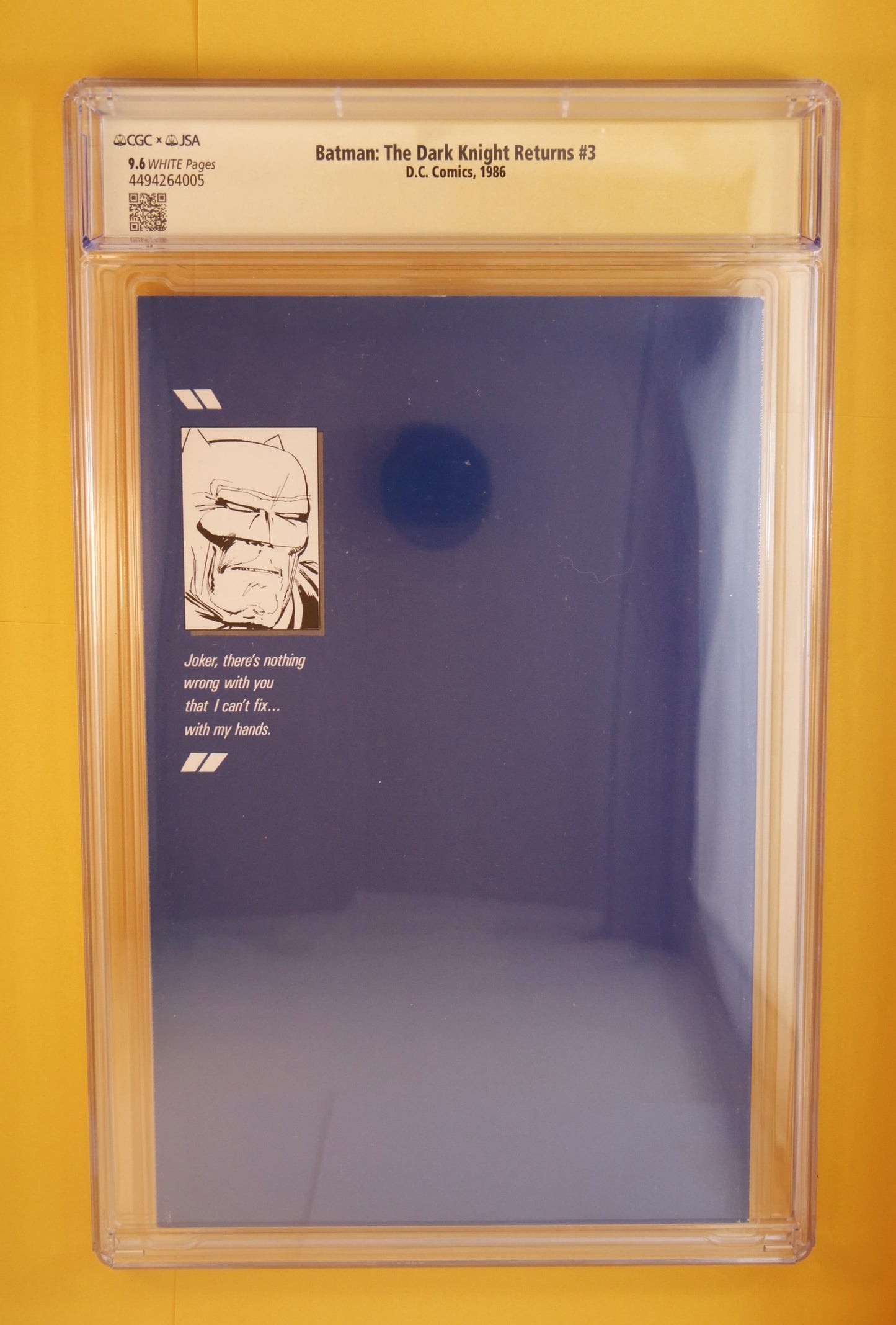 Dual-signed by Frank Miller and Lynn Varley, this CGC 9.6 gold label copy of Batman: The Dark Knight Returns #3 (1986) features the “Death of the Joker” and stands as a true modern Batman masterpiece.