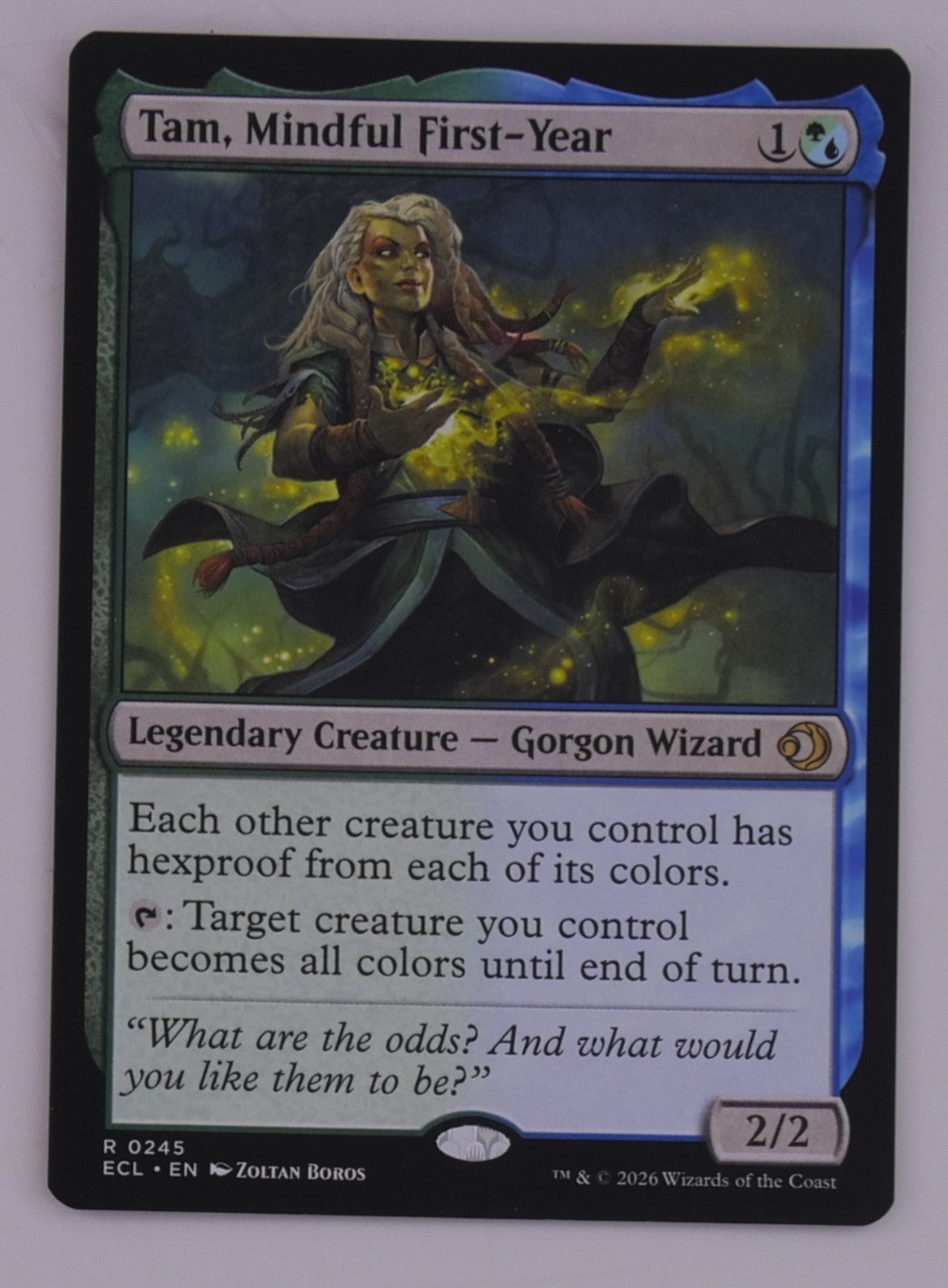 Tam, Mindful First-Year MTG Legendary Gorgon Wizard ECL 0245 regular finish card art DM Vault Co