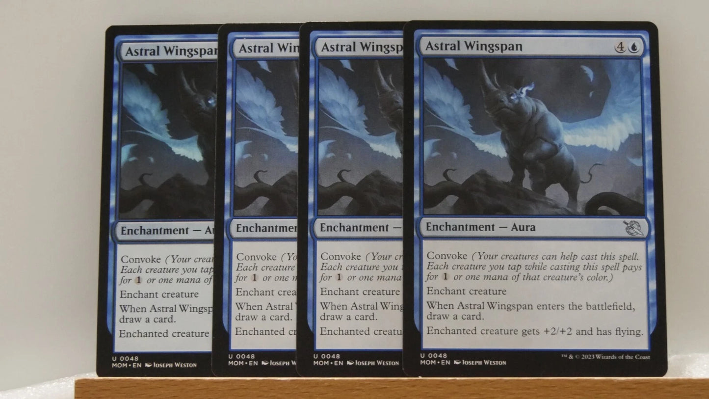 Astral Wingspan x4 MTG playset from March of the Machine featuring Convoke, card draw, flying, and creature enhancement. DM Vault Co.