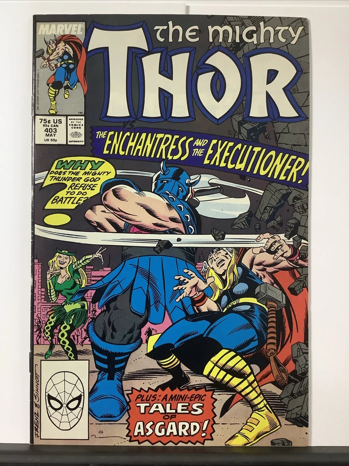 The Mighty Thor #403 (Marvel Comics May 1989) Ron Frenz Cover Art