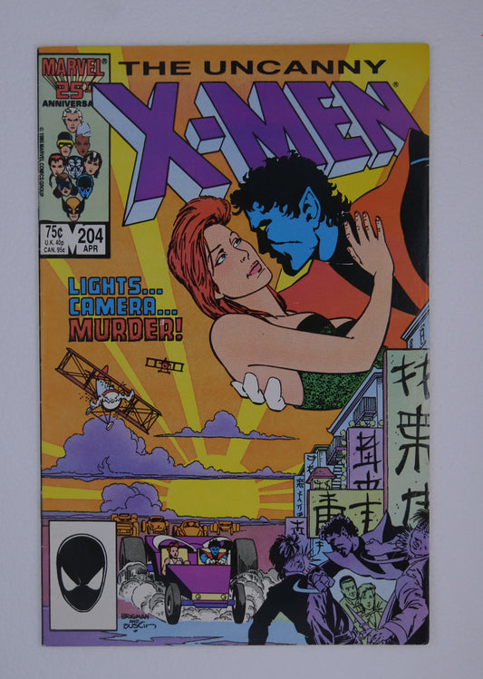 The Uncanny X-Men #204 comic book (1986) featuring Nightcrawler and Amanda Sefton on cover – Direct Edition.
