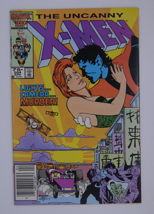 The Uncanny X-Men #204 comic book (1986) with Nightcrawler and Amanda Sefton cover – Newsstand Edition.
