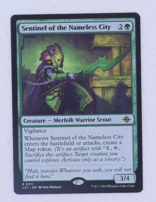 Sentinel of the Nameless City MTG card from Lost Caverns of Ixalan, Creature Merfolk Warrior Scout 0211.

