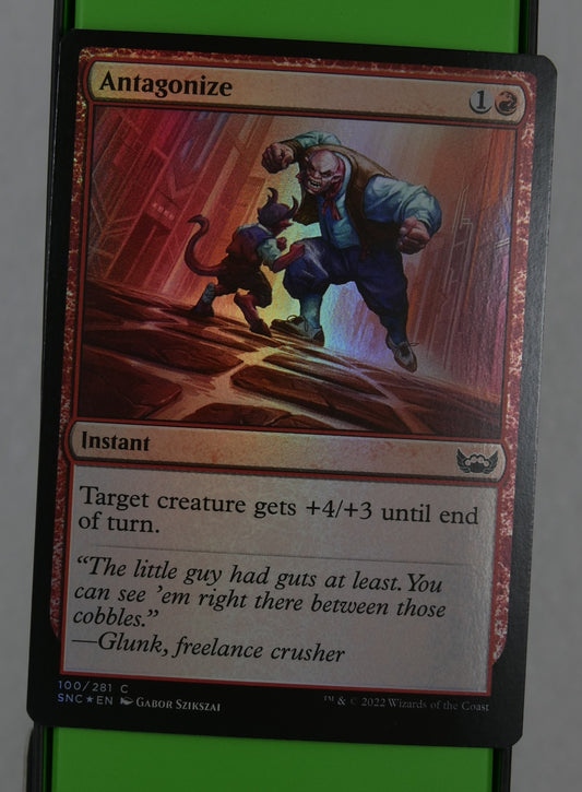 Antagonize Magic: The Gathering card, Streets of New Capenna foil common.
