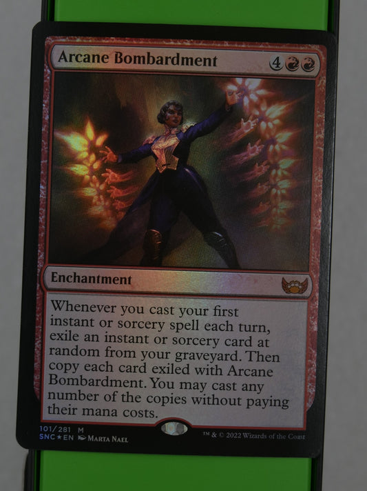Arcane Bombardment Magic: The Gathering card, Streets of New Capenna mythic rare.
