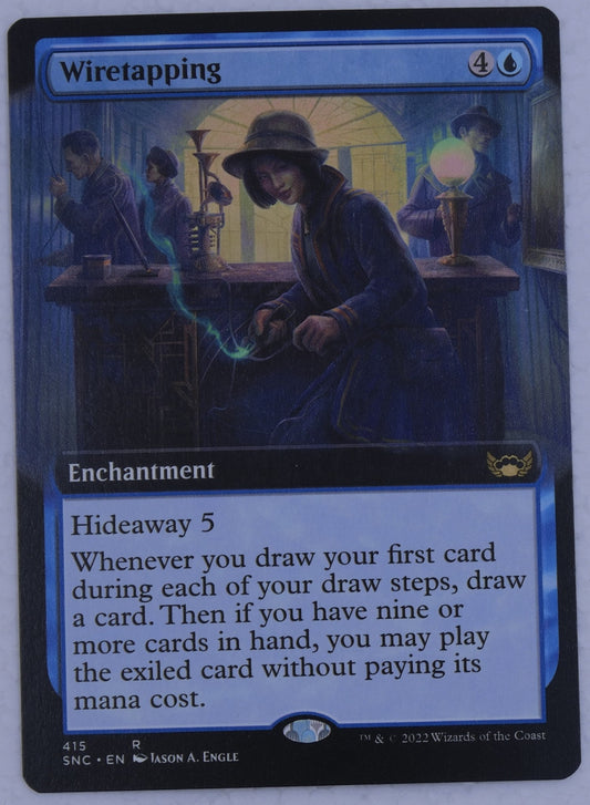 Wiretapping showcase enchantment card from Streets of New Capenna Magic the Gathering