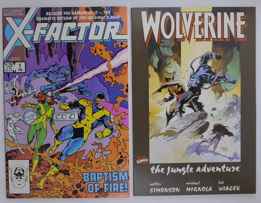X-Factor #1 1986 cover and Wolverine The Jungle Adventure graphic novel Marvel mutant era bundle