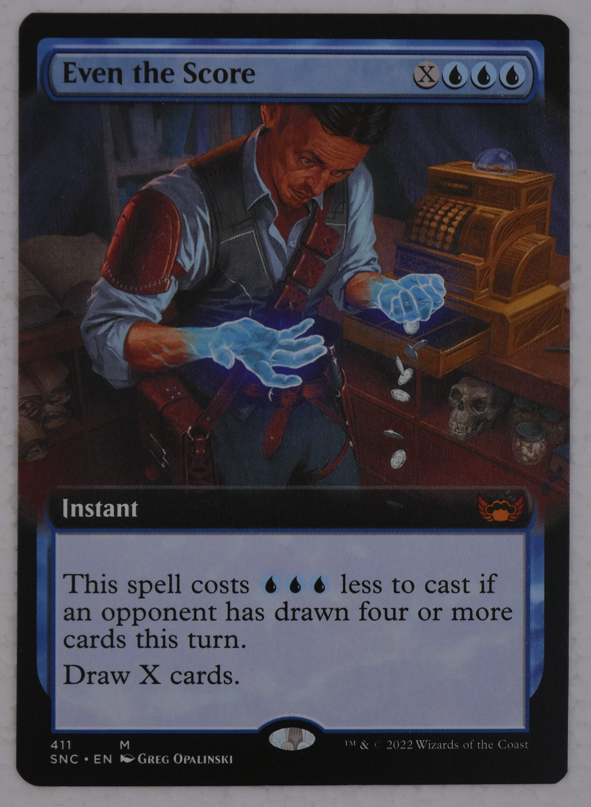 Even the Score extended art instant card from Streets of New Capenna Magic the Gathering