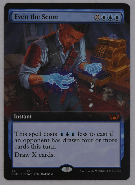 Even the Score extended art instant card from Streets of New Capenna Magic the Gathering