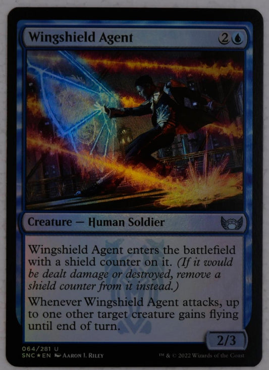 Wingedshield Agent foil creature card from Streets of New Capenna Magic the Gathering