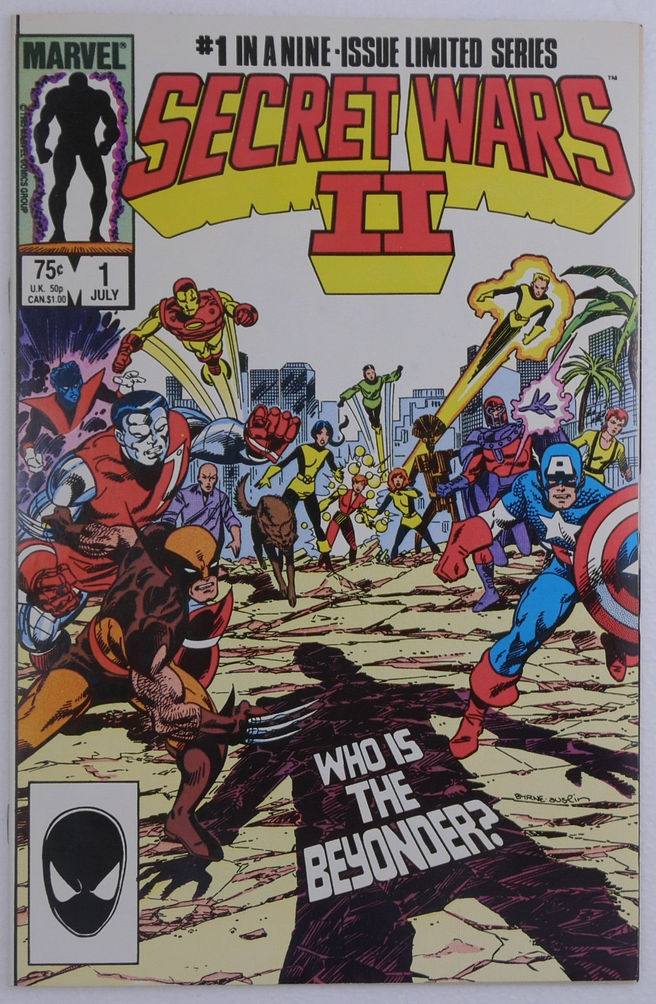 Secret Wars II #1 cover featuring Marvel heroes and the Beyonder published by Marvel Comics