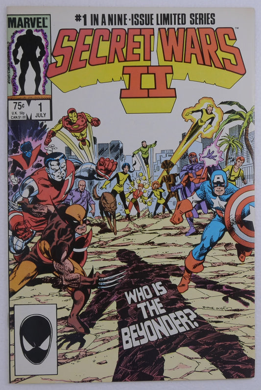 Secret Wars II #1 cover featuring Marvel heroes and the Beyonder published by Marvel Comics