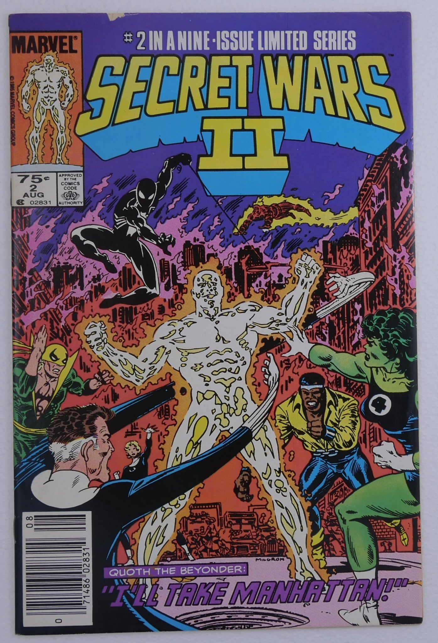 Secret Wars II #2 cover featuring the Beyonder and Marvel heroes published by Marvel Comics