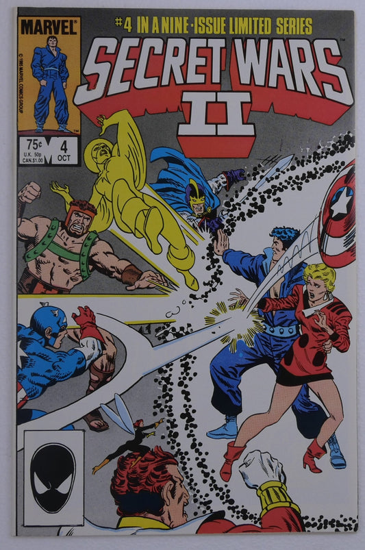 Secret Wars II #4 cover featuring Marvel heroes in conflict published by Marvel Comics