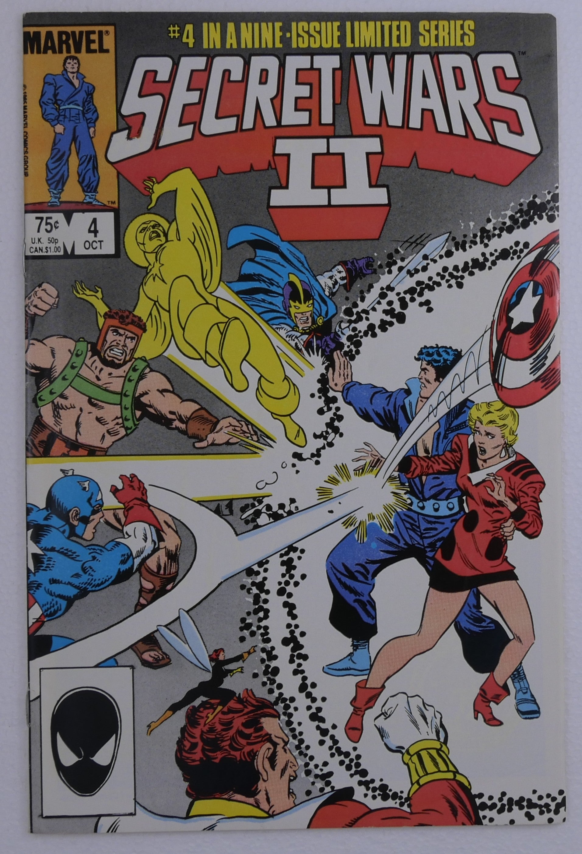 Secret Wars II #4 cover featuring Marvel heroes in conflict published by Marvel Comics