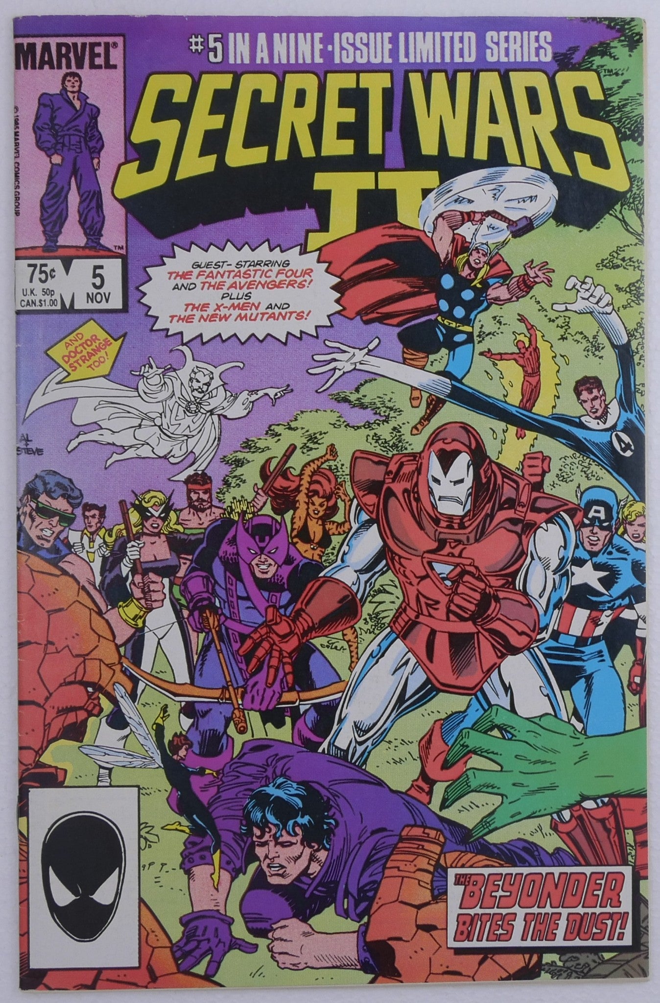Secret Wars II #5 cover featuring Marvel heroes and the Beyonder published by Marvel Comics