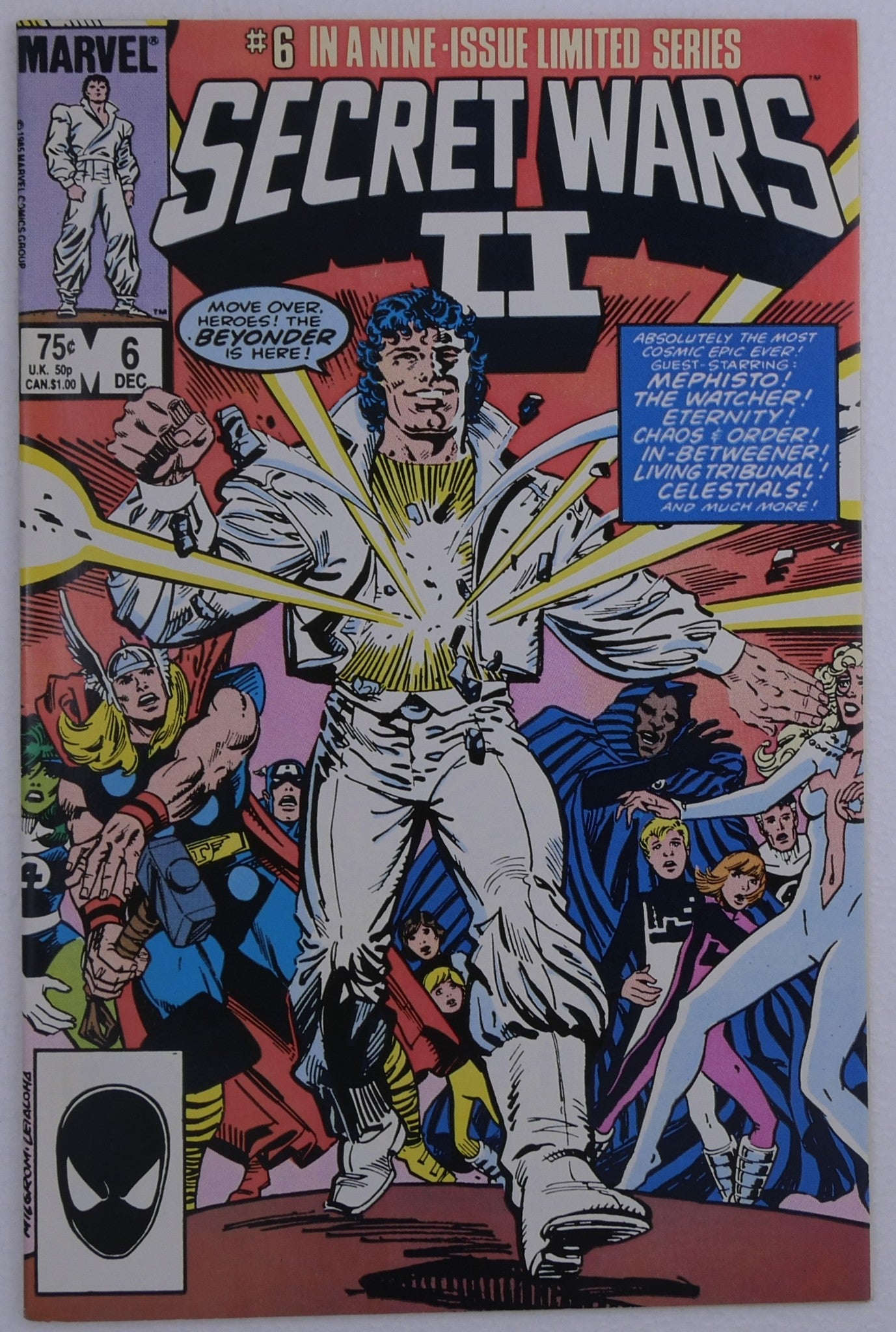 Secret Wars II #6 cover featuring the Beyonder confronting Marvel heroes published by Marvel Comics