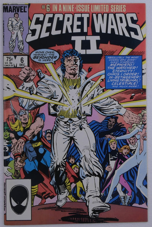 Secret Wars II #6 cover featuring the Beyonder confronting Marvel heroes published by Marvel Comics