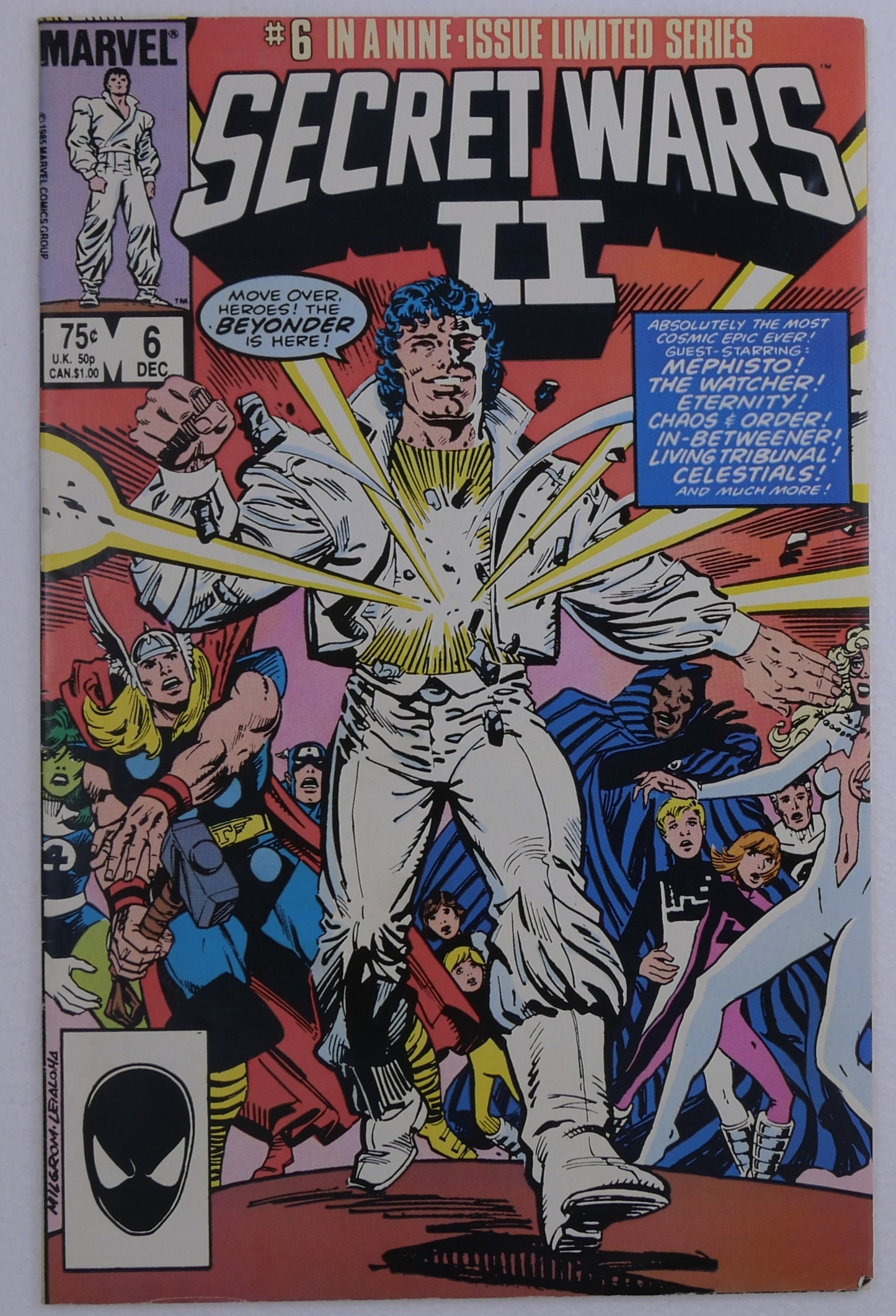 Secret Wars II #6 cover featuring the Beyonder confronting Marvel heroes published by Marvel Comics