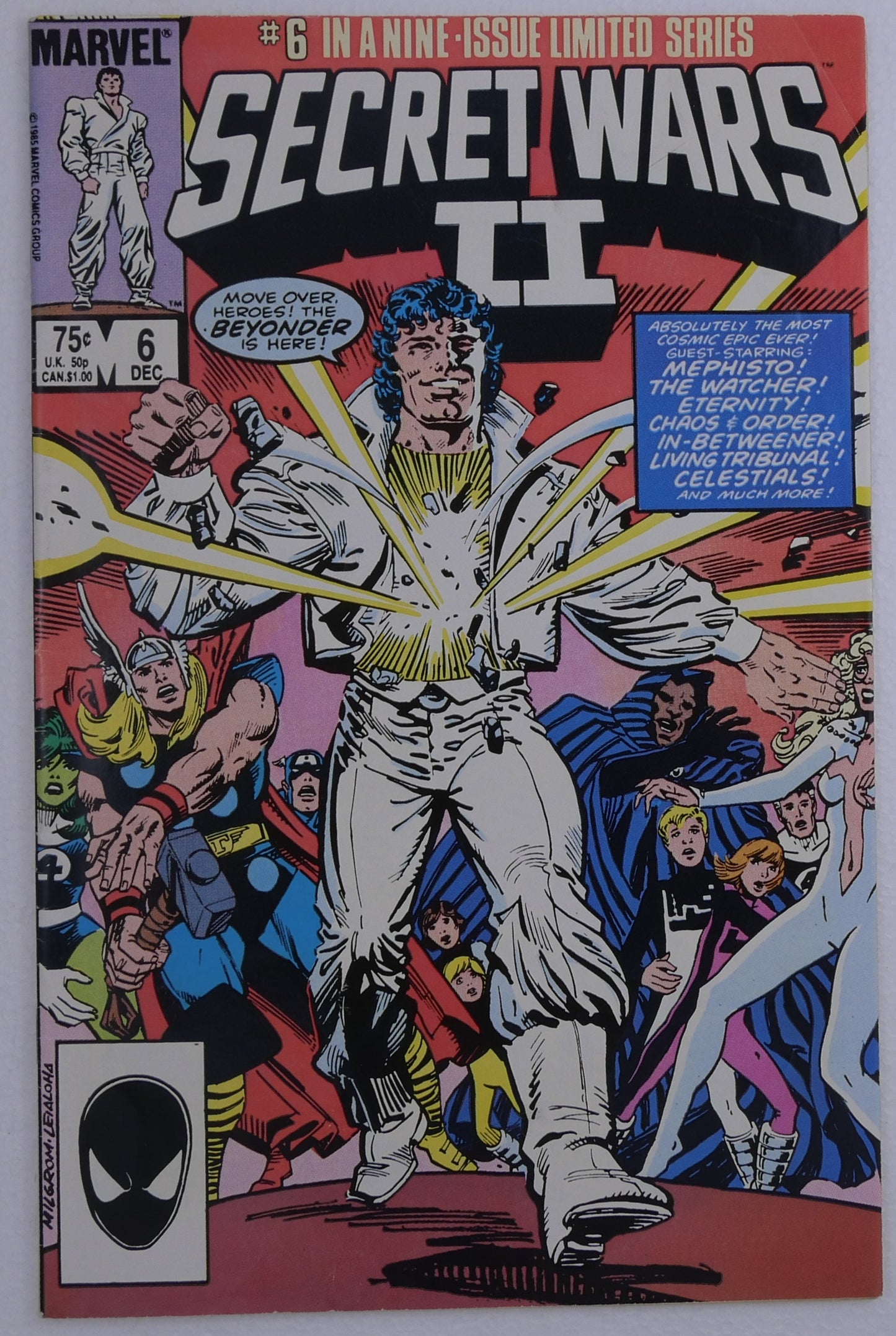 Secret Wars II #6 cover featuring the Beyonder confronting Marvel heroes published by Marvel Comics