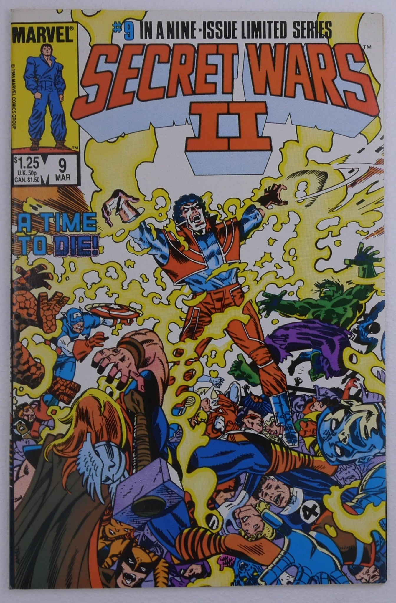 Secret Wars II #9 cover featuring the conclusion of the Beyonder storyline published by Marvel Comics