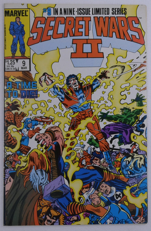 Secret Wars II #9 cover featuring the conclusion of the Beyonder storyline published by Marvel Comics
