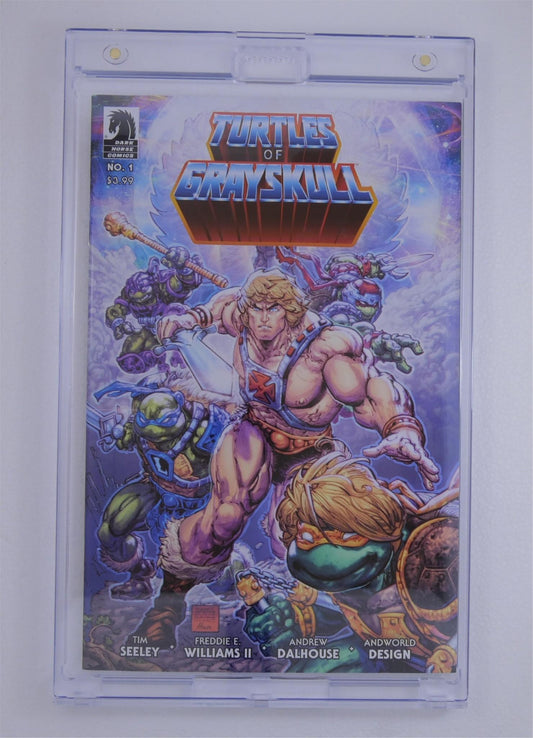 BCW magnetic comic book holder displaying a modern comic in a clear protective case