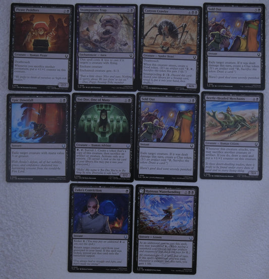 Avatar The Last Airbender Black Starter Pack showing example Magic cards in grid and fan layout