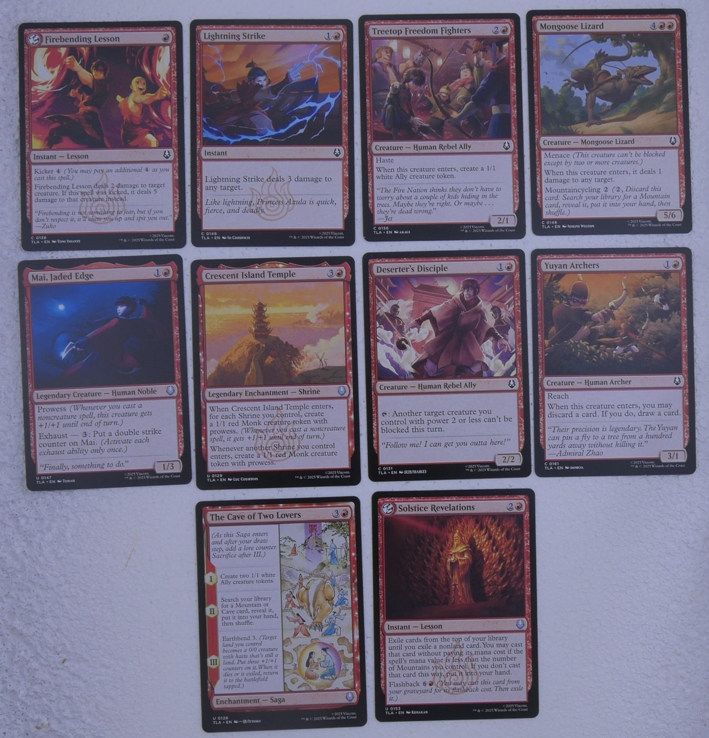 Avatar The Last Airbender red starter pack showing example Magic cards in grid and fan layout